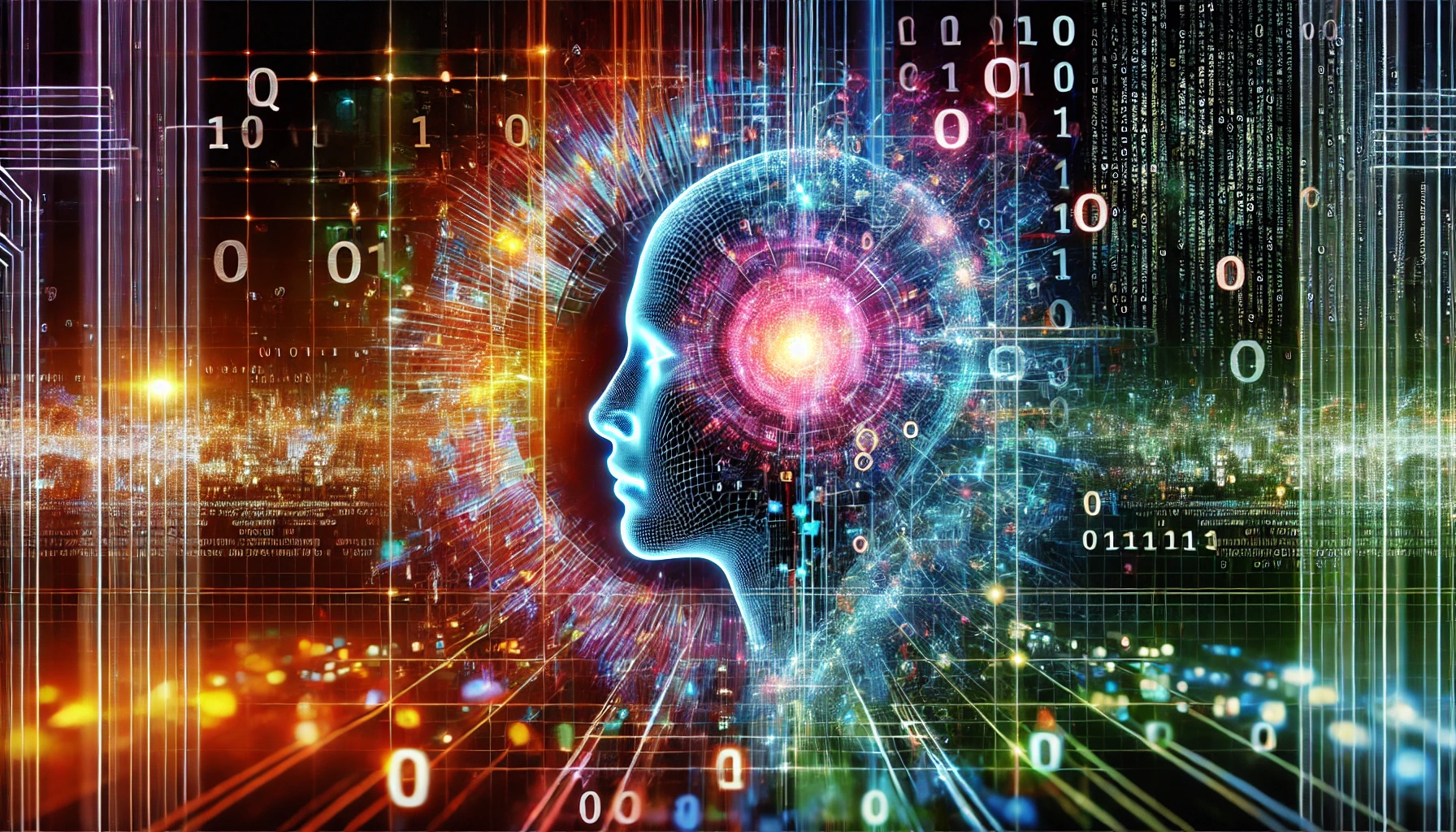 Futuristic workspace with AI